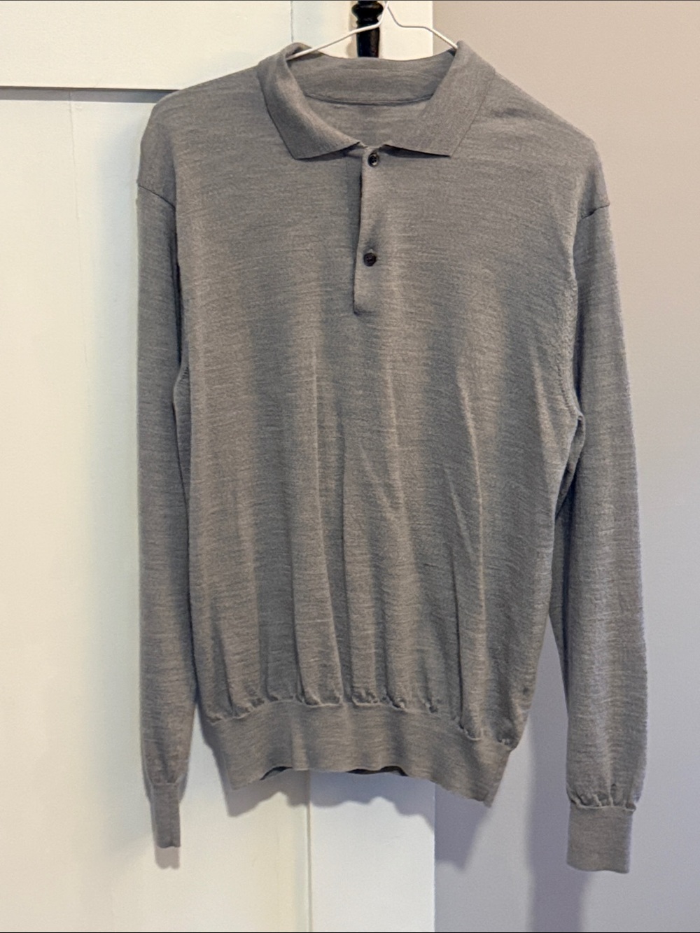 Men's Gray Button-Up Collar Sweater 100% wool